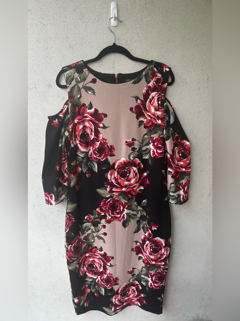 JAX Black Label Rose Floral Bodycon Midi Cocktail Dress Size 16